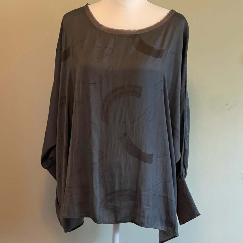 Charcoal‎ Minimalist, Oversized Boxy Top Sz. S-M, Abstract Art to Wear